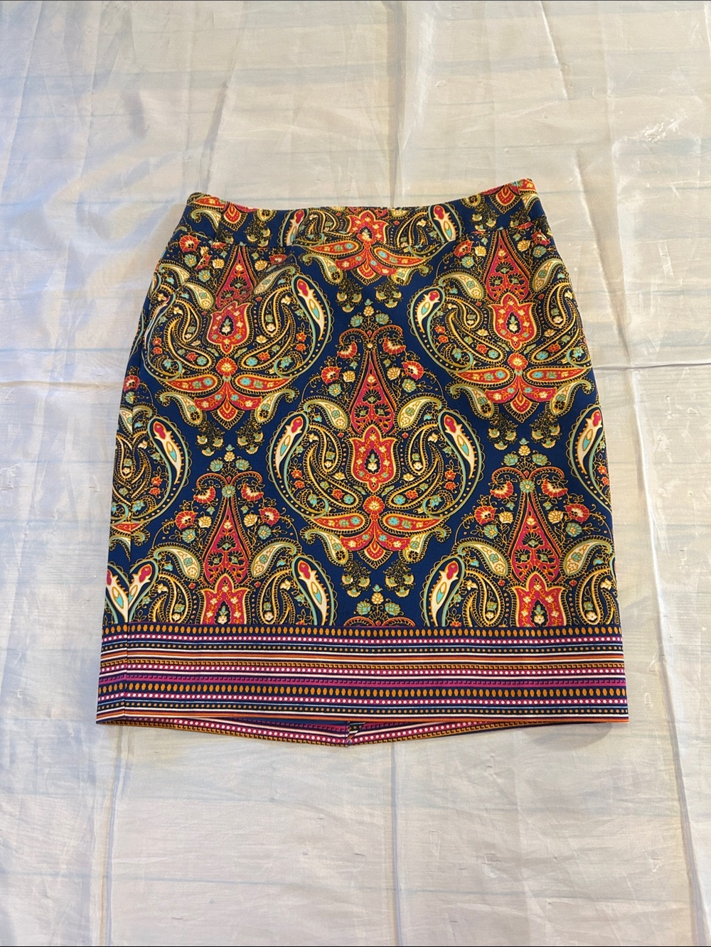 Merona Navy Paisley-Print Pencil Skirt with Red and Gold Accents